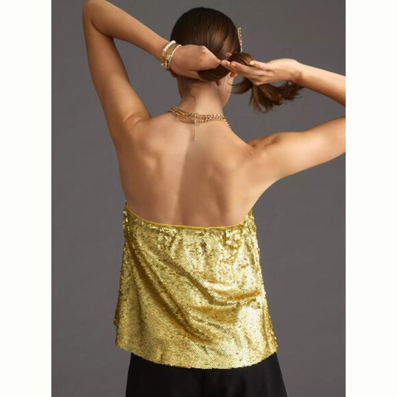 Brand New Anthropologie Gold Sequinned Bandeau Tube Top - Picture 2 of 16